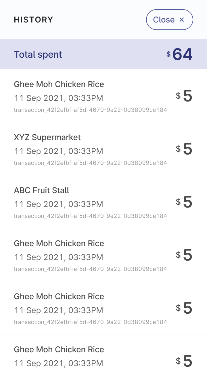 Sample Transaction History