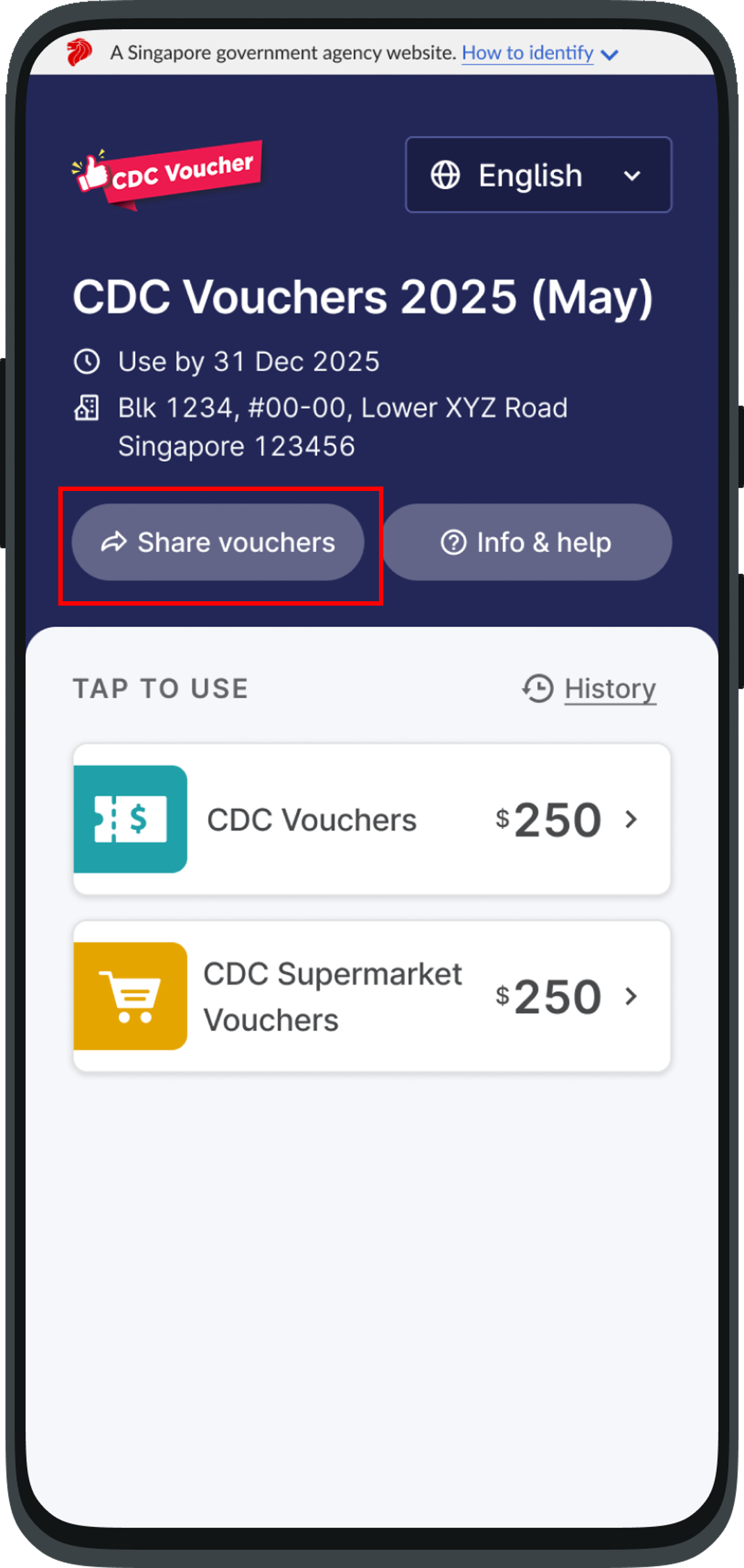 Screenshot of Share My Vouchers